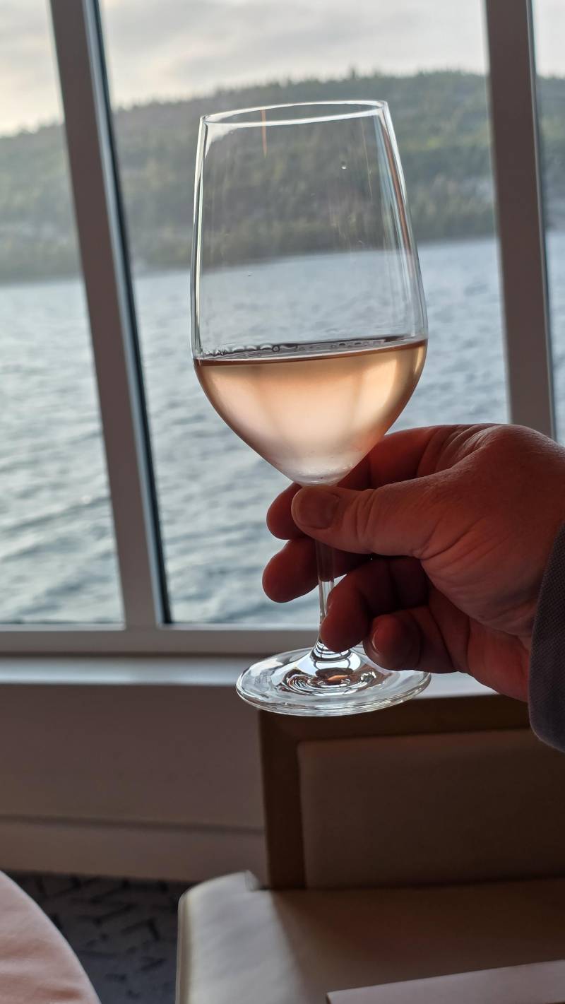 glass of rose wine on viking octantis