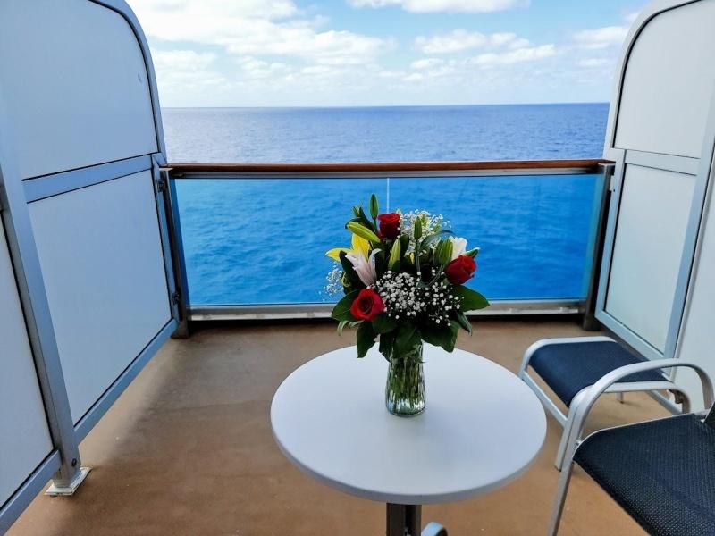 flower boquet on cruise ship balcony
