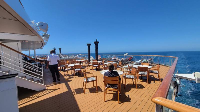 watching for whales from aft deck of viking cruise ship