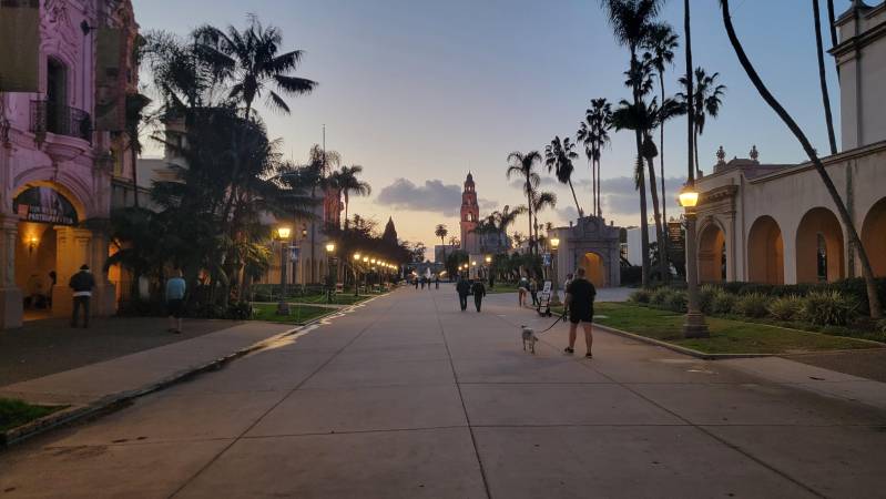 balboa park at dusk