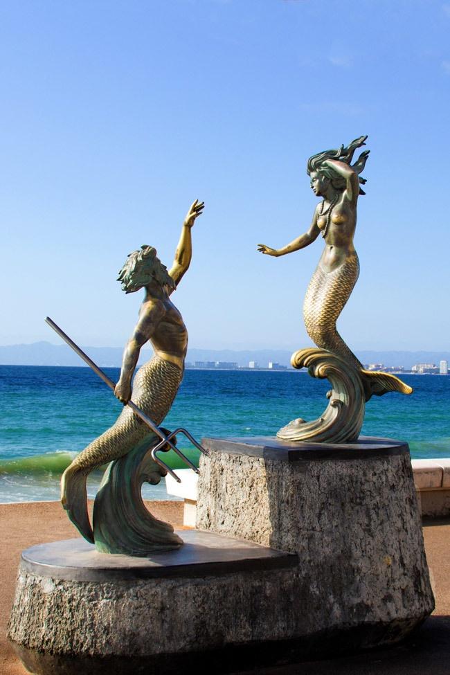 mermaid sculpture on puerto vallarta mexico malecon