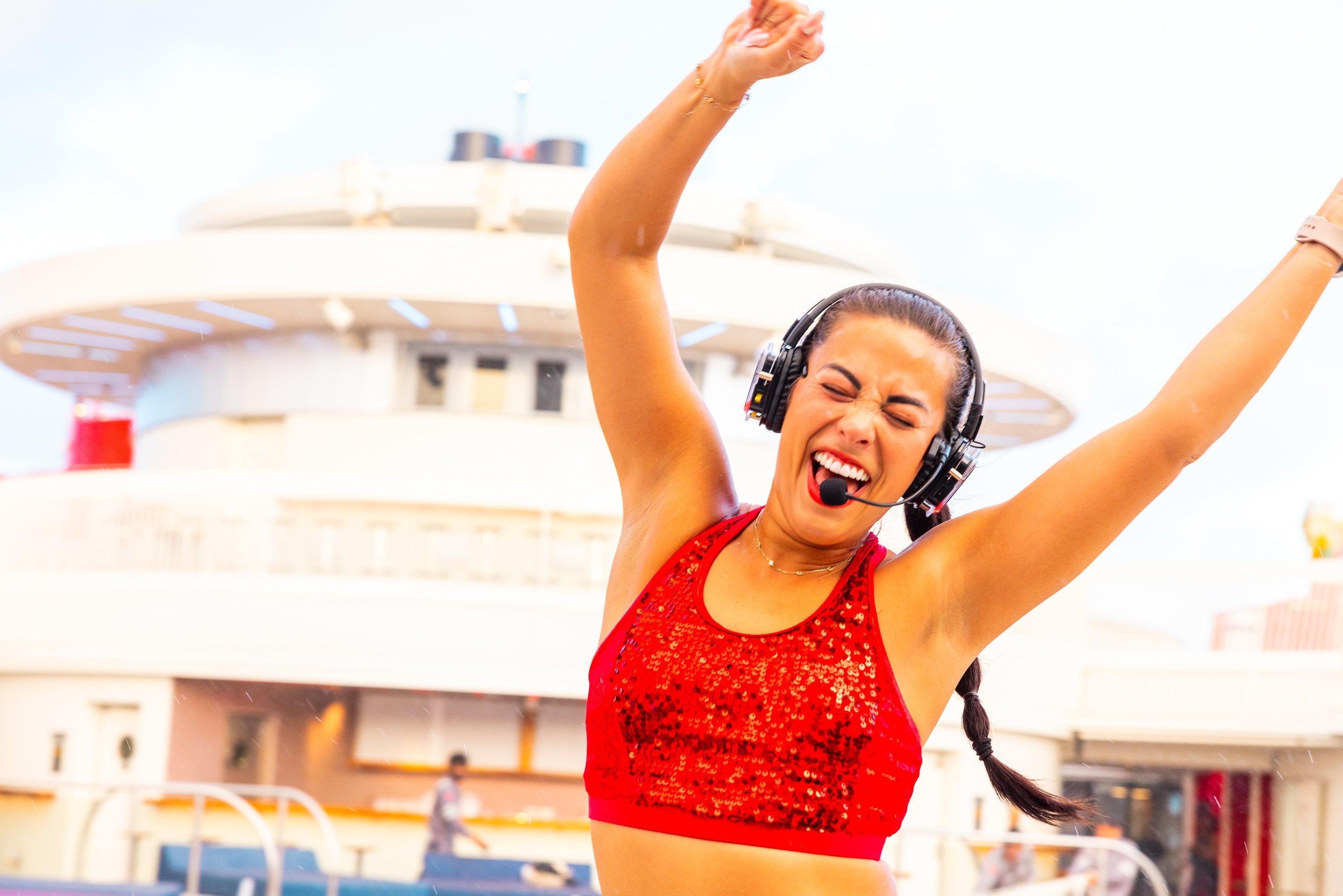 Sailor enjoying the Radiance sunrise wellness experience on Virgin Voyages Brilliant Lady