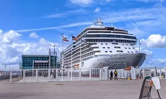 Seven Seas Splendor cruise ship docked at Broadway Pier in San Diego